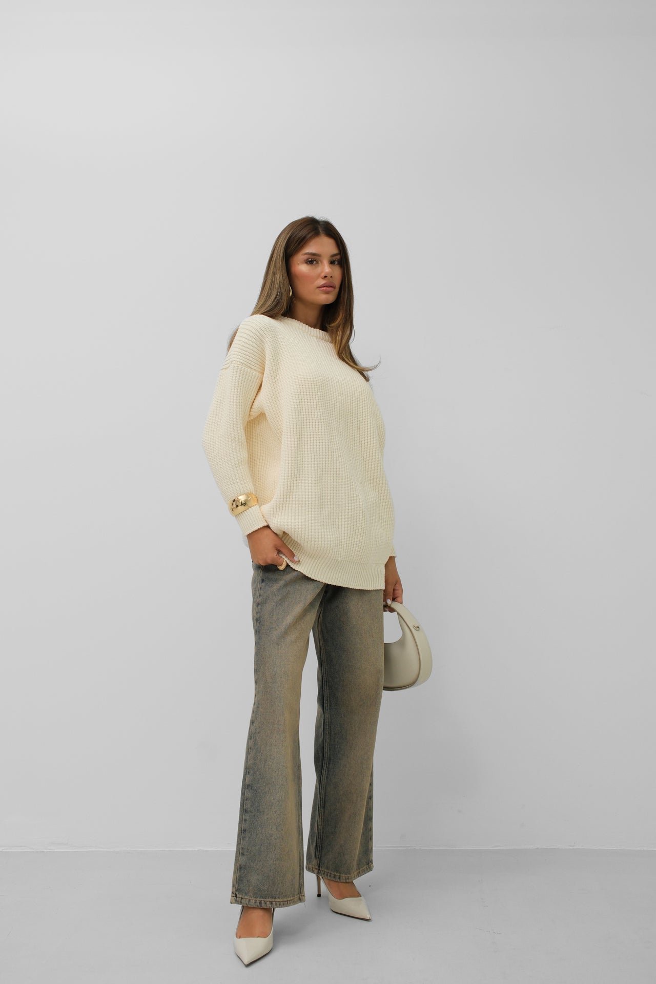Oversize Knitted Ecru Sweater