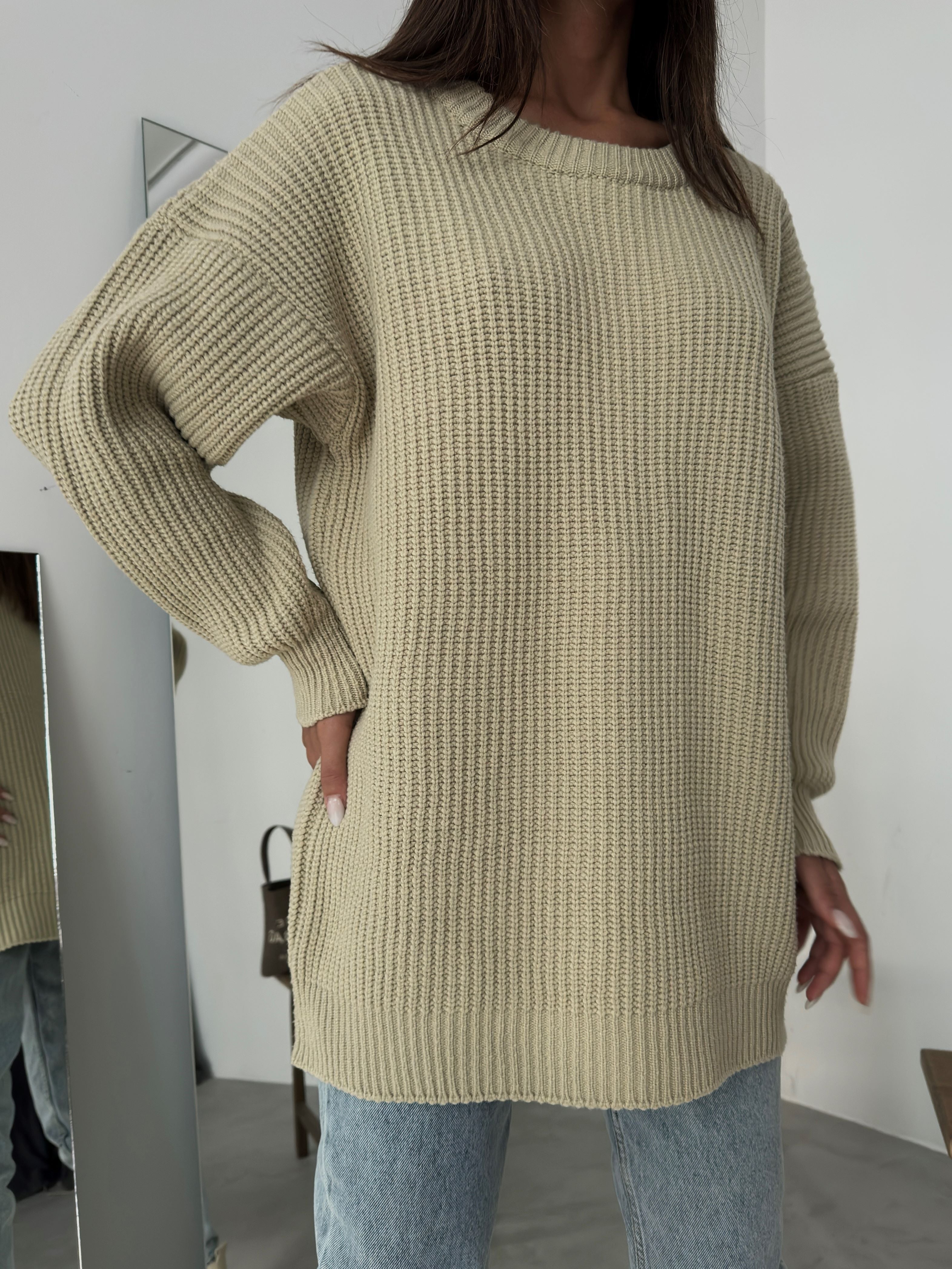 Oversize Beige Knit Sweater