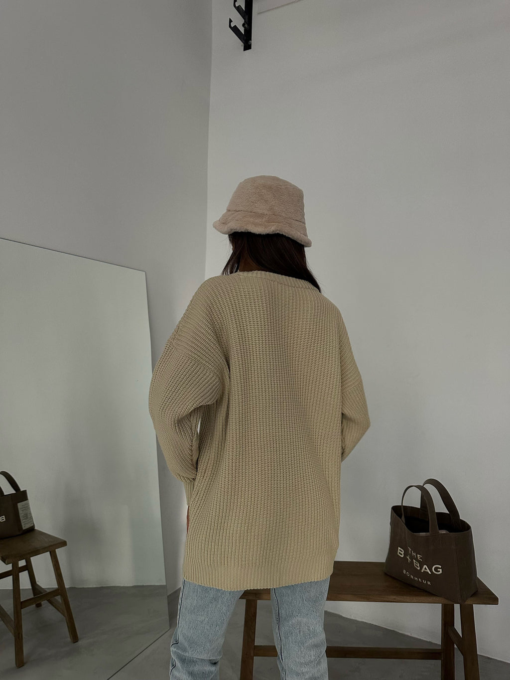 Oversize Beige Knit Sweater