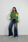 Oversize Polo Collar Green Kolej Jacket