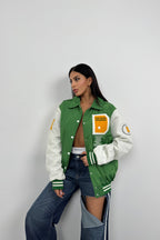 Oversize Polo Collar Green Kolej Jacket