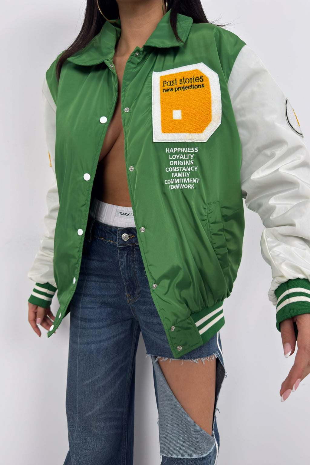 Oversize Polo Collar Green Kolej Jacket