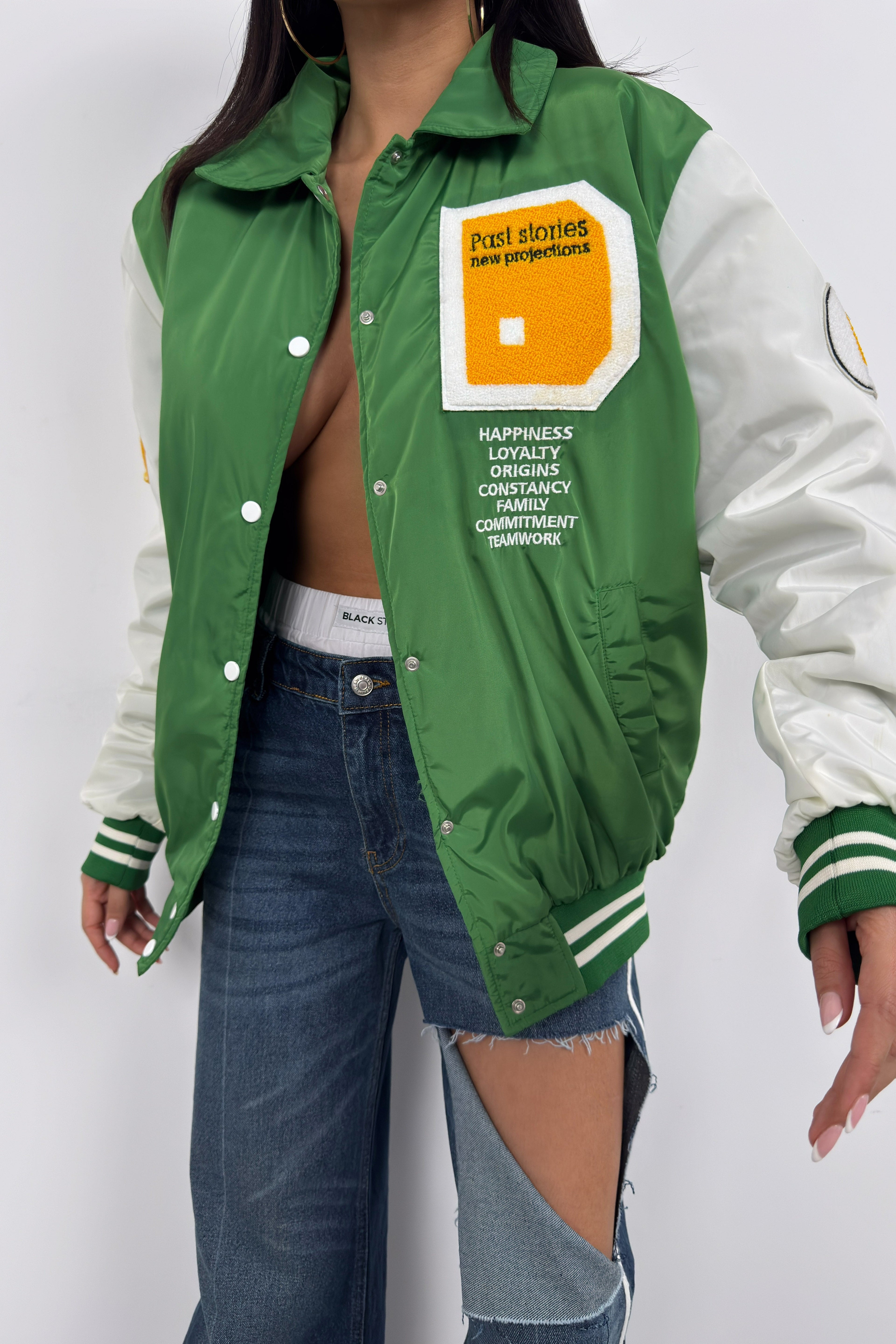 Oversize Polo Collar Green Kolej Jacket