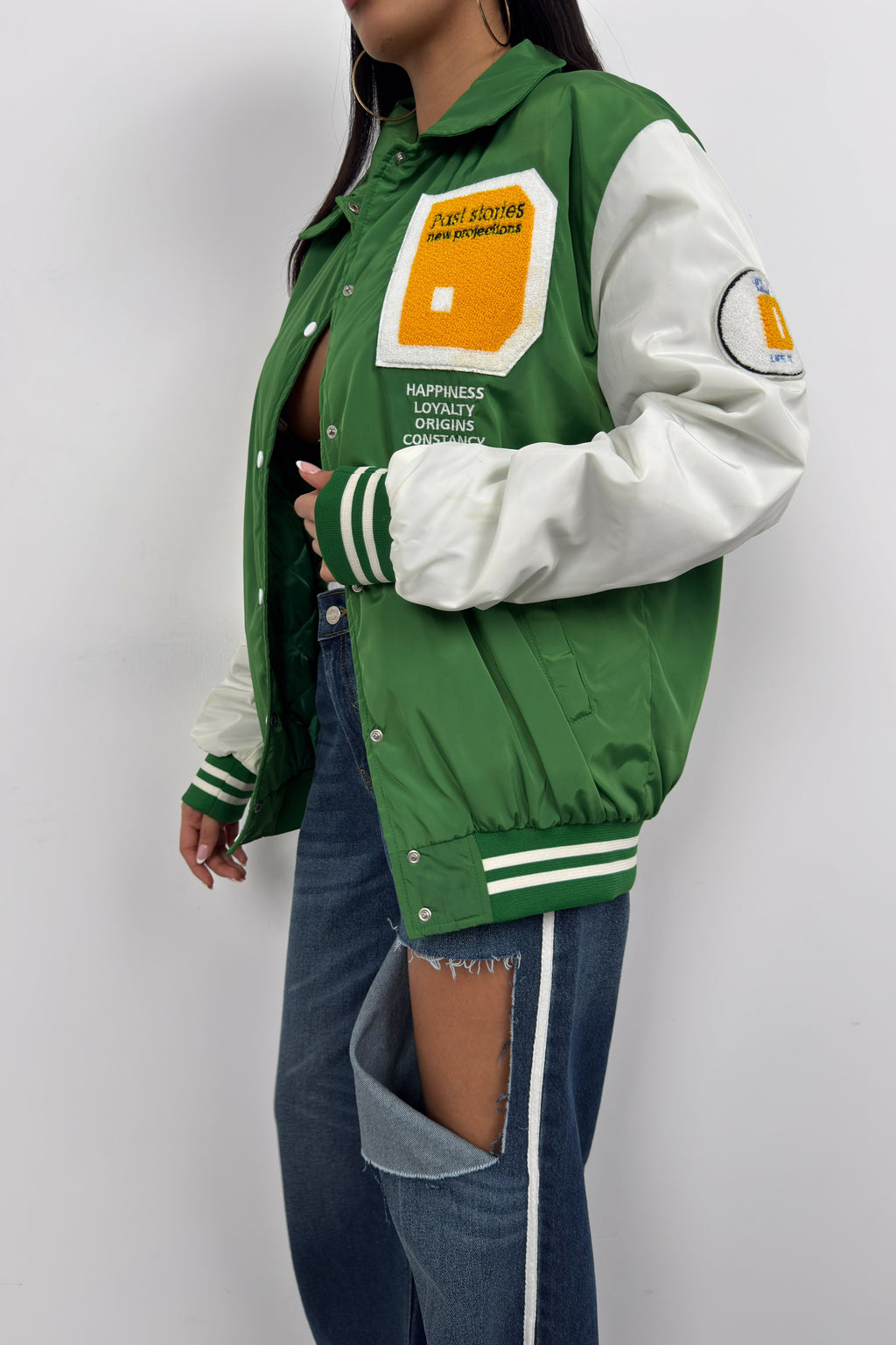 Oversize Polo Collar Green Kolej Jacket