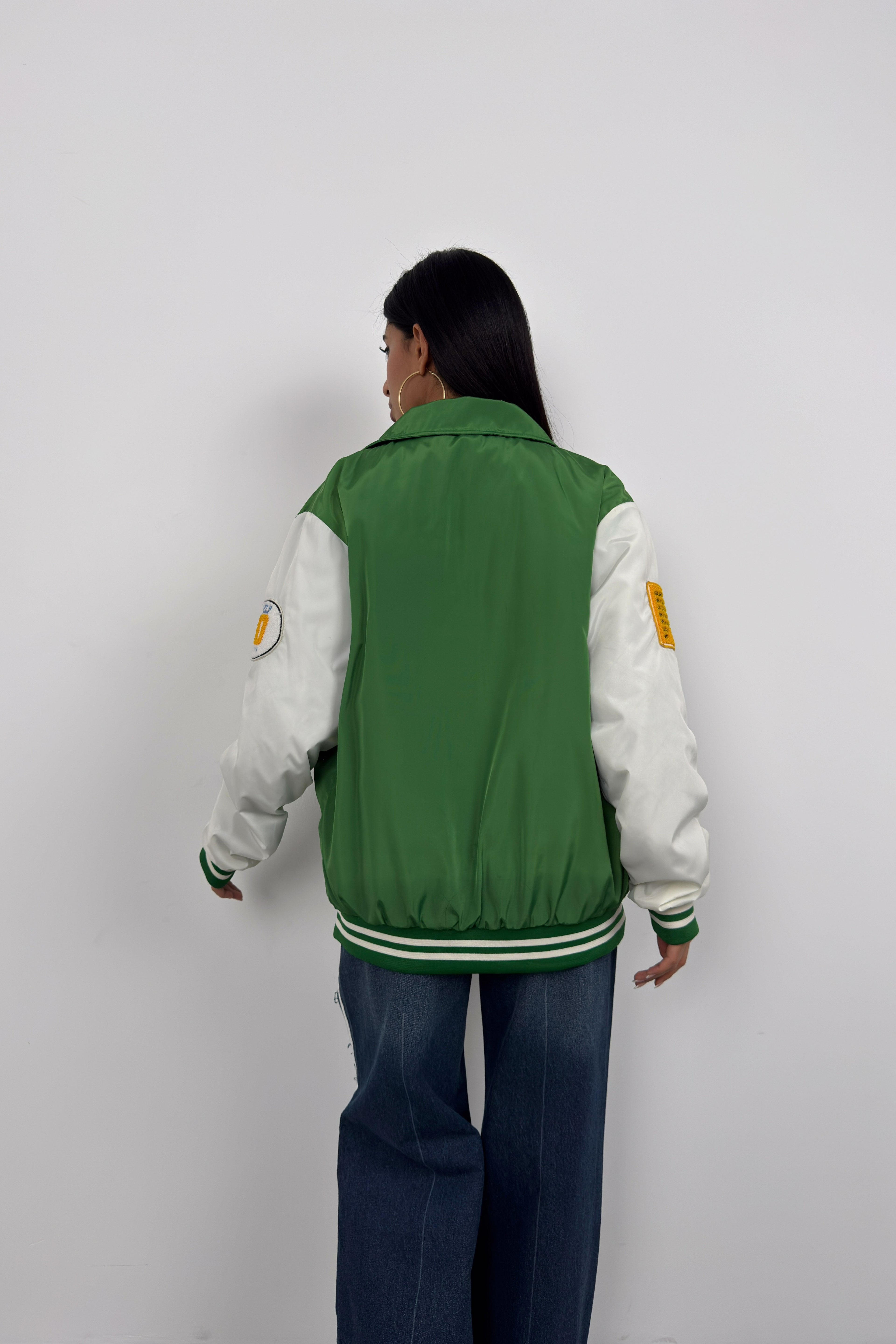 Oversize Polo Collar Green Kolej Jacket