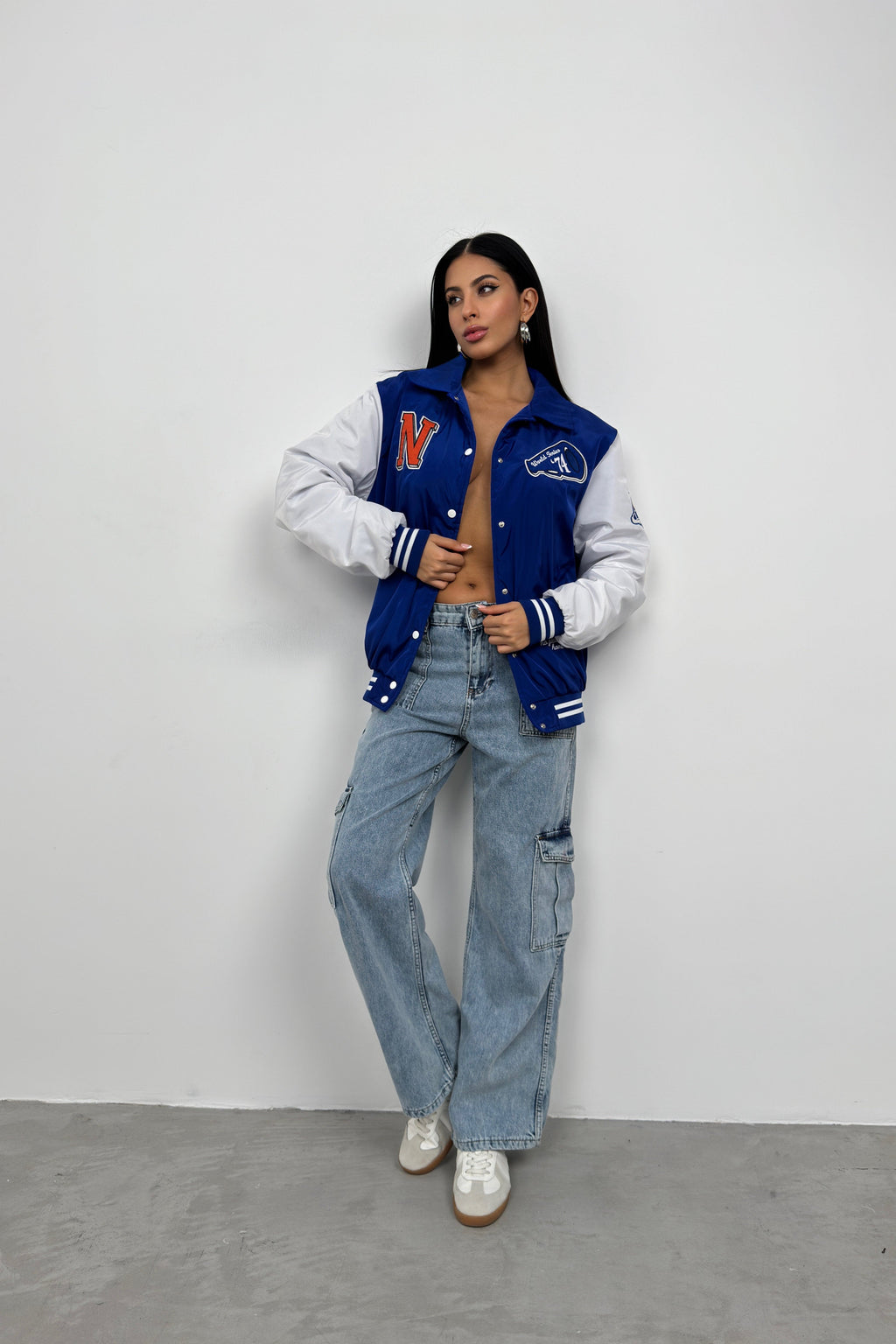 Oversize Polo Collar Saks Kolej Jacket