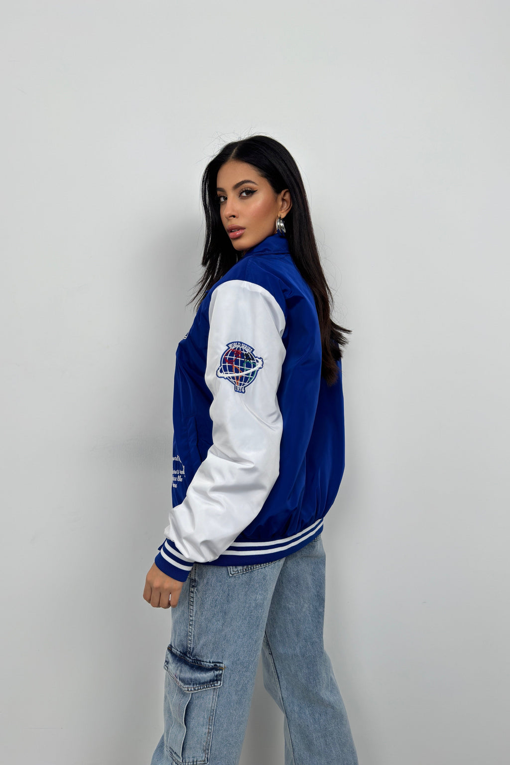 Oversize Polo Collar Saks Kolej Jacket