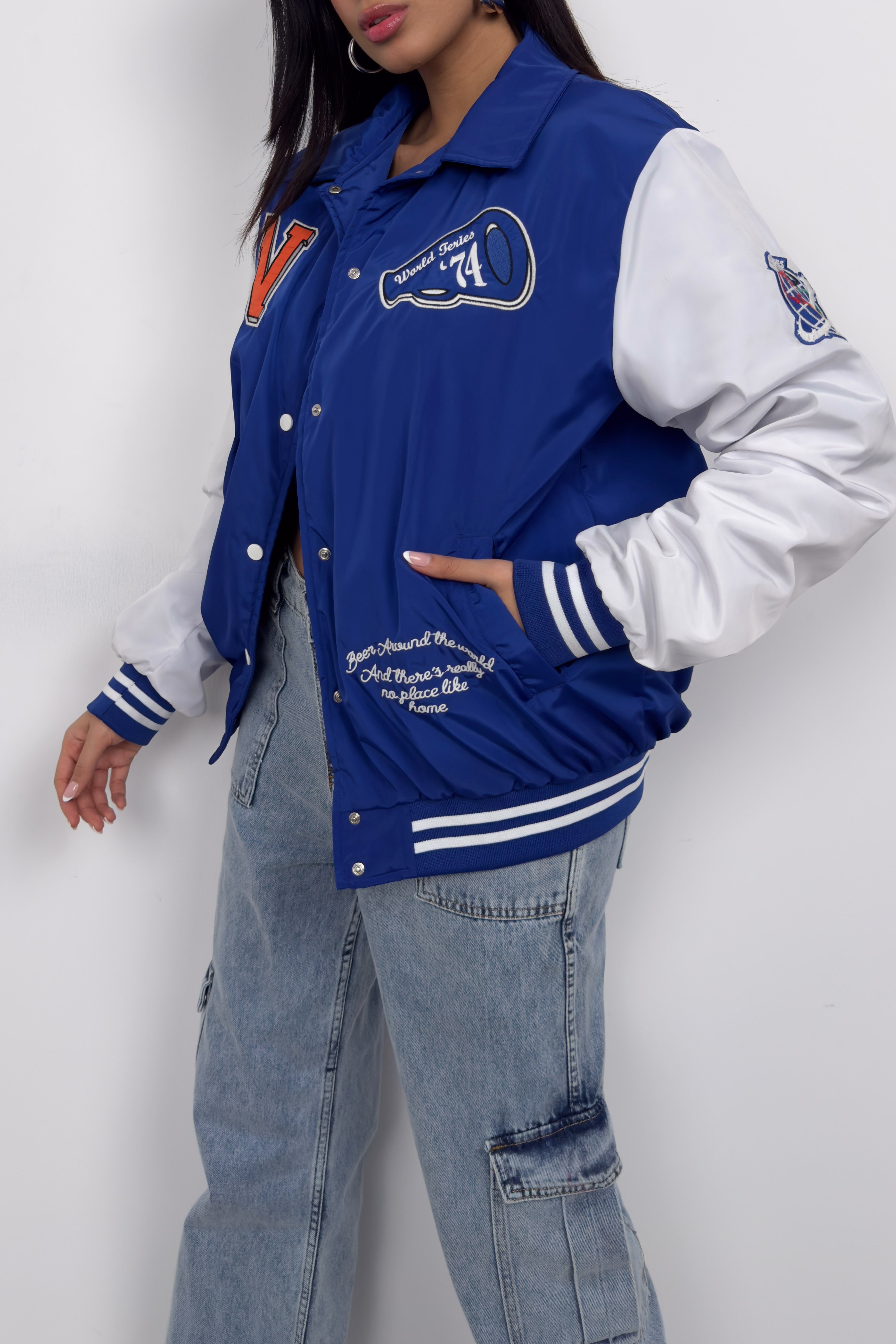 Oversize Polo Collar Saks Kolej Jacket
