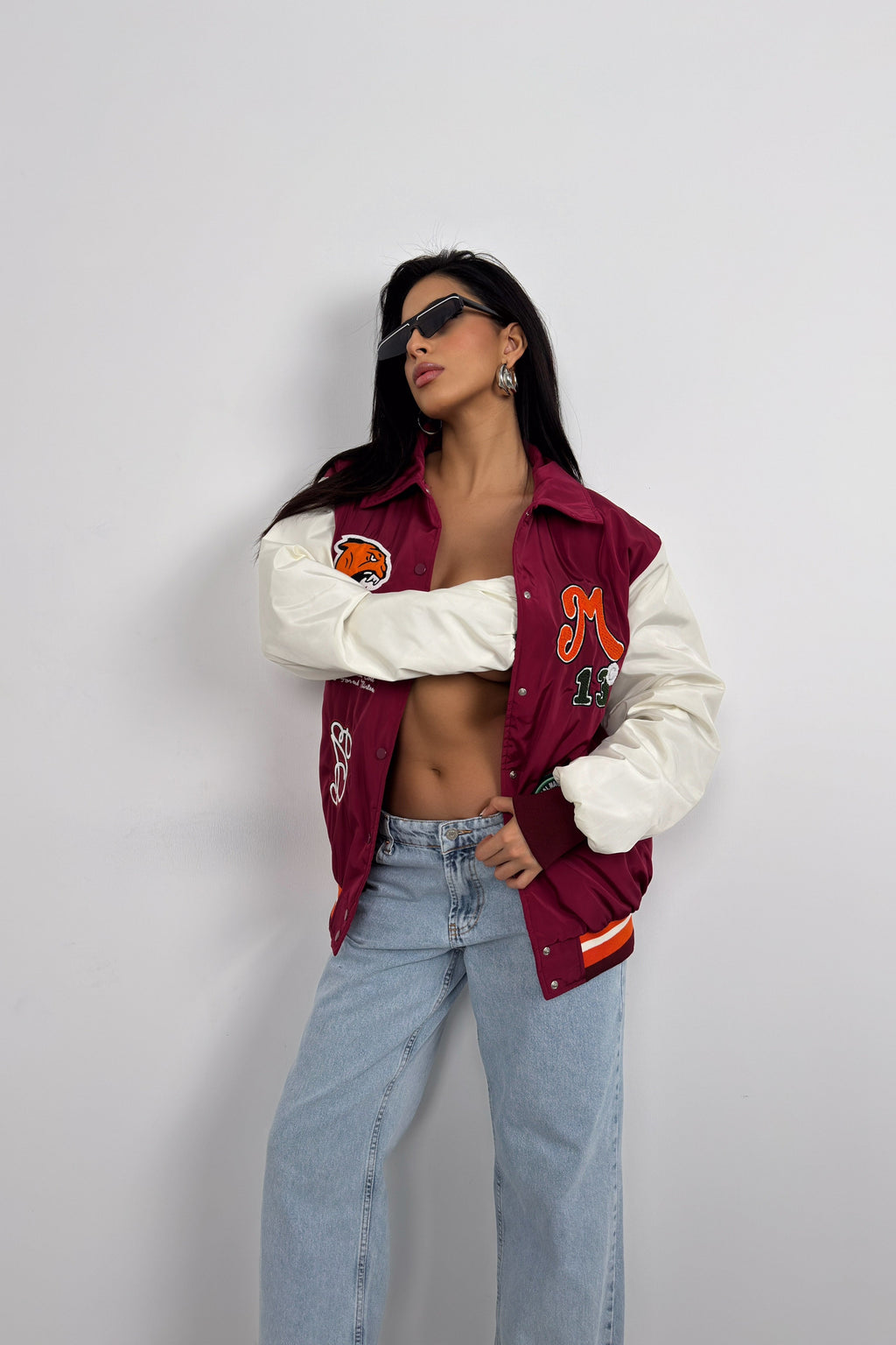 Oversize Polo Collar Plum Kolej Jacket