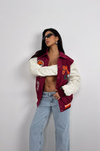 Oversize Polo Collar Plum Kolej Jacket