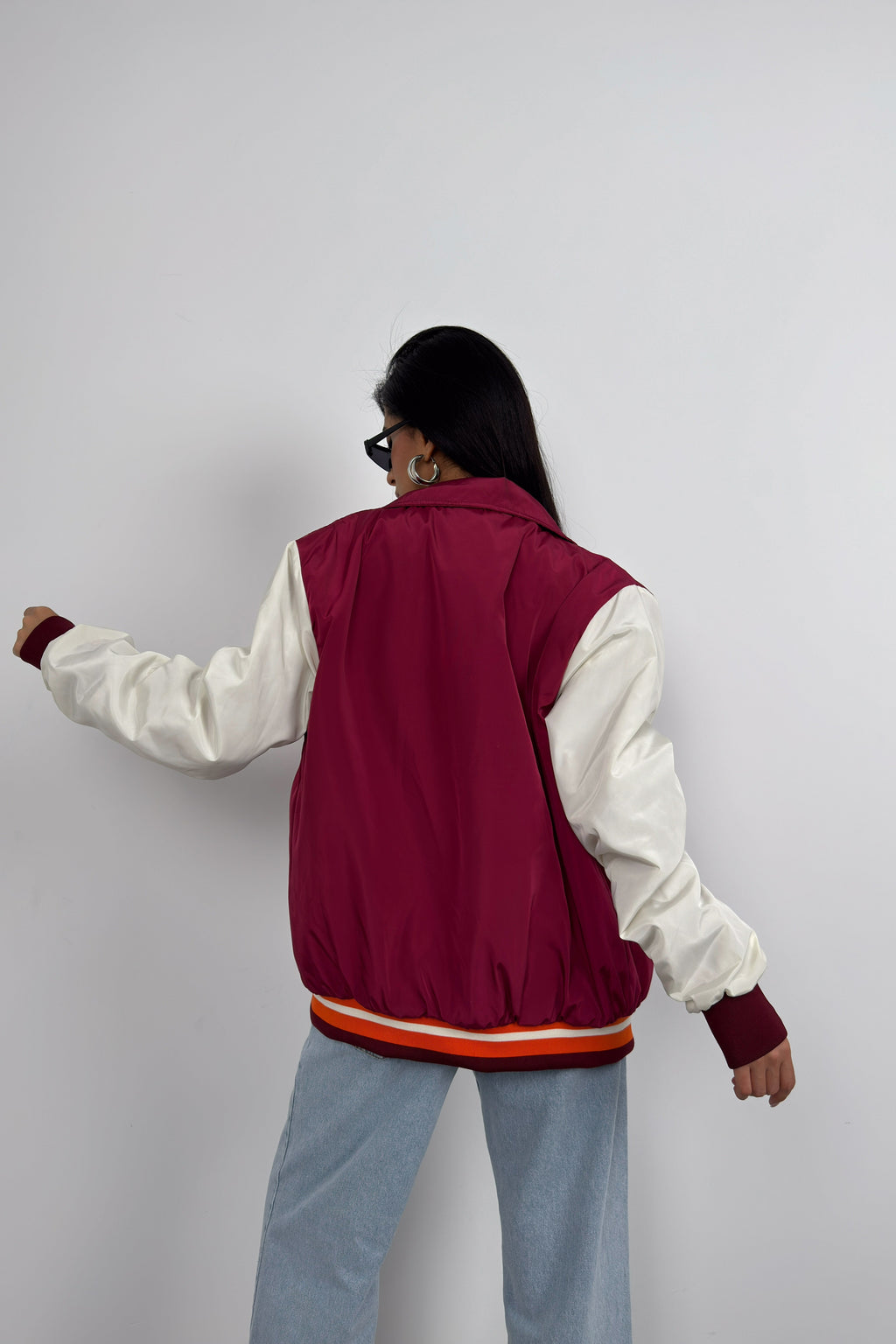 Oversize Polo Collar Plum Kolej Jacket
