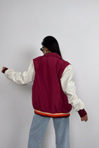 Oversize Polo Collar Plum Kolej Jacket