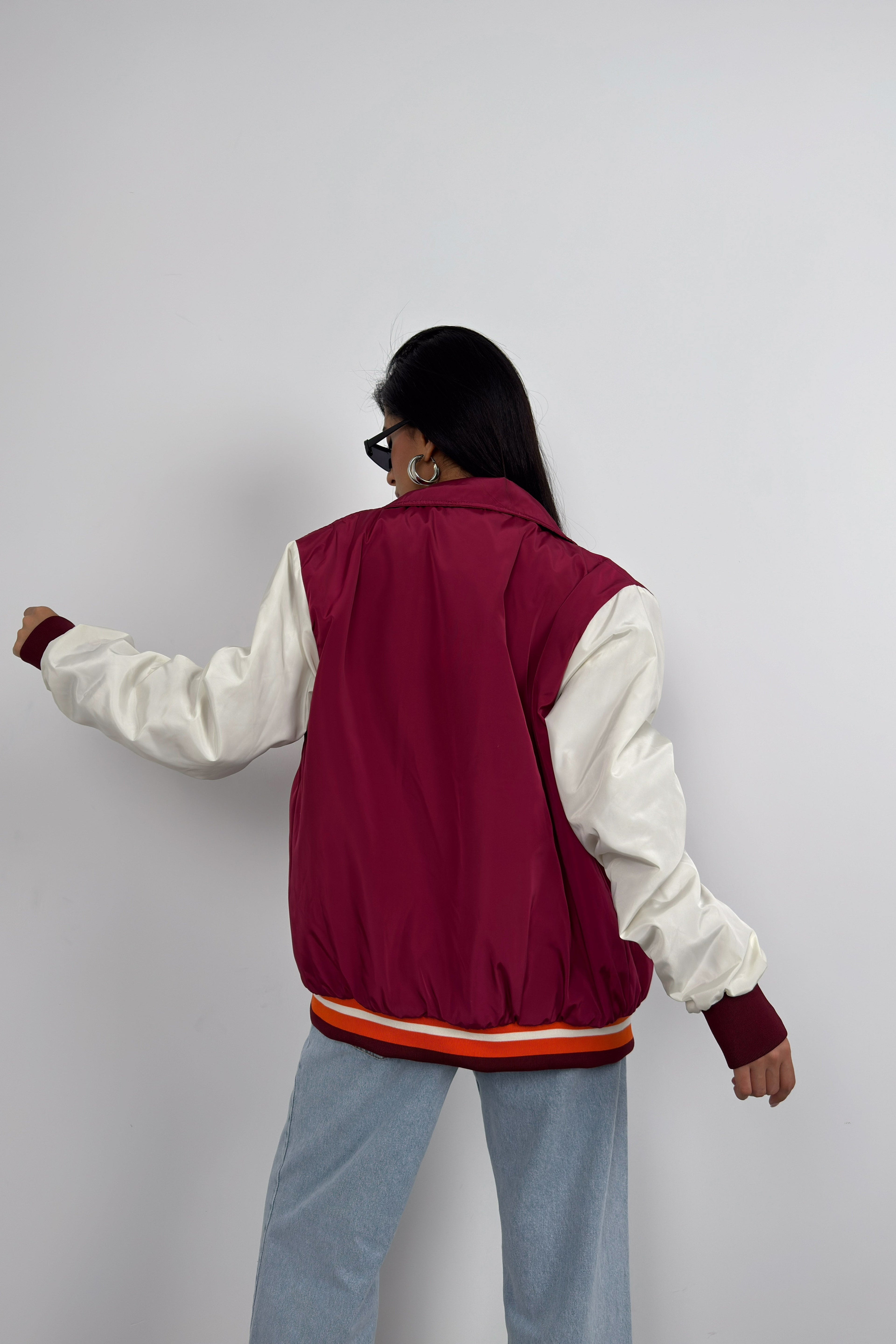 Oversize Polo Collar Plum Kolej Jacket