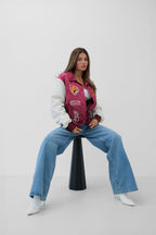 Oversize Polo Collar Plum Varsity Jacket