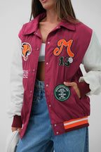 Oversize Polo Collar Plum Varsity Jacket
