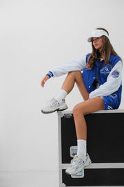 Oversized Polo Collar Saxe Blue College Jacket
