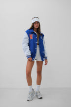 Oversize Polo Collar Sax Blue College Jacket