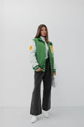 Oversize Polo Collar Green Varsity Jacket