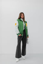 Oversize Polo Collar Green Varsity Jacket