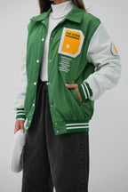 Oversize Polo Collar Green Varsity Jacket