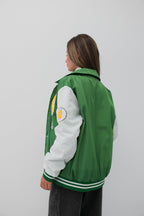 Oversize Polo Collar Green Varsity Jacket