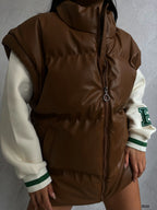 Oversize Sisme Taba Deri Vest