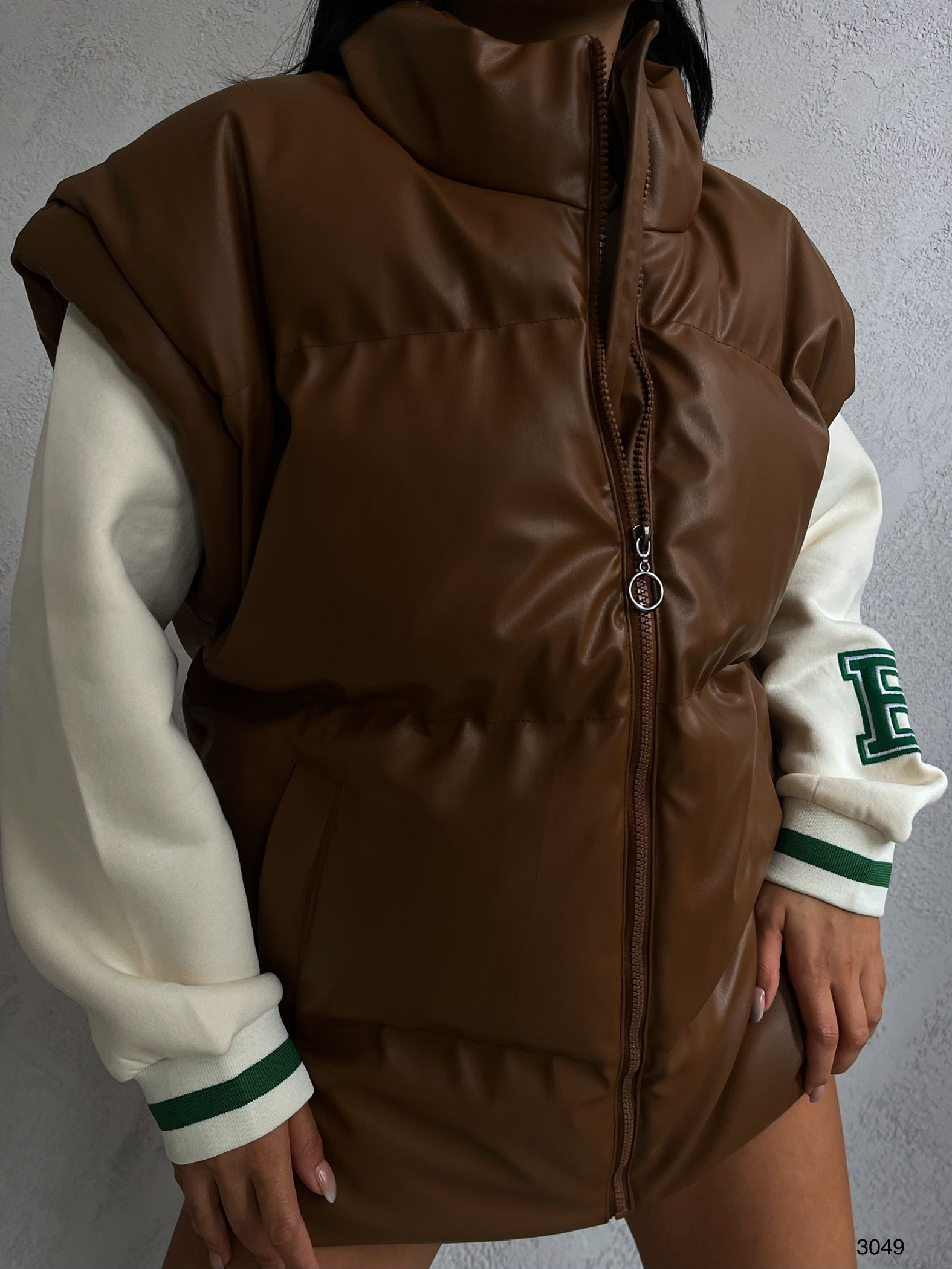Oversize Sisme Taba Deri Vest