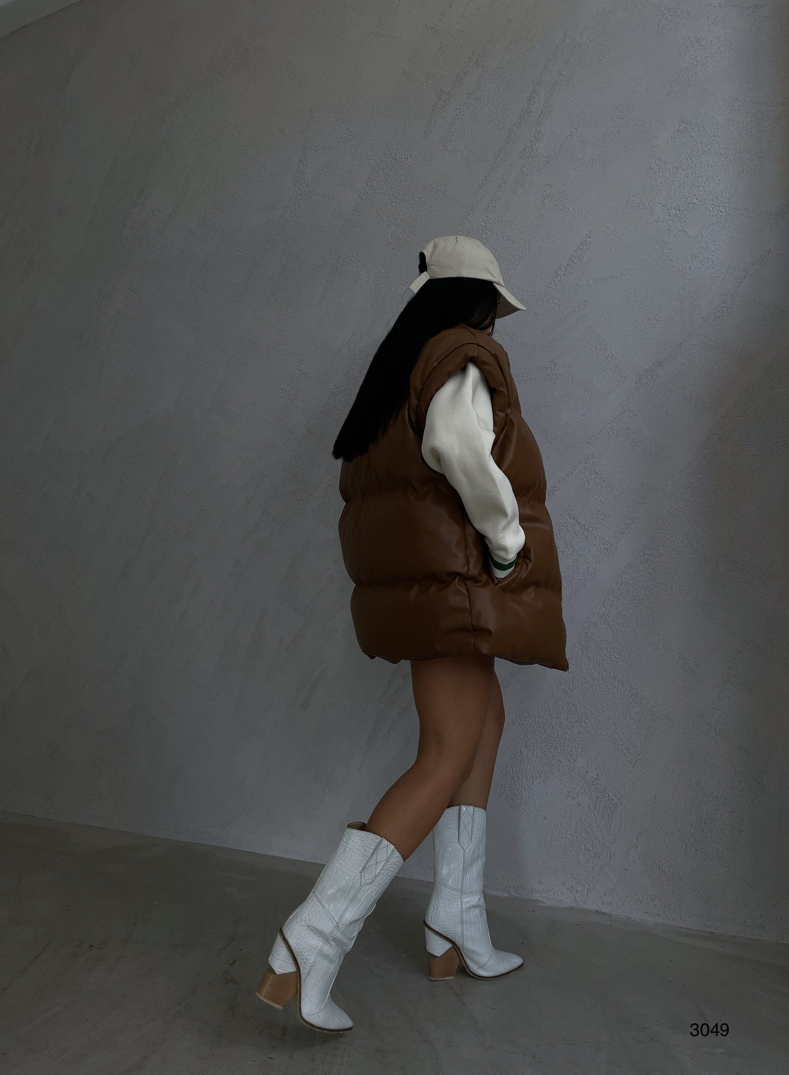 Oversize Sisme Taba Deri Vest