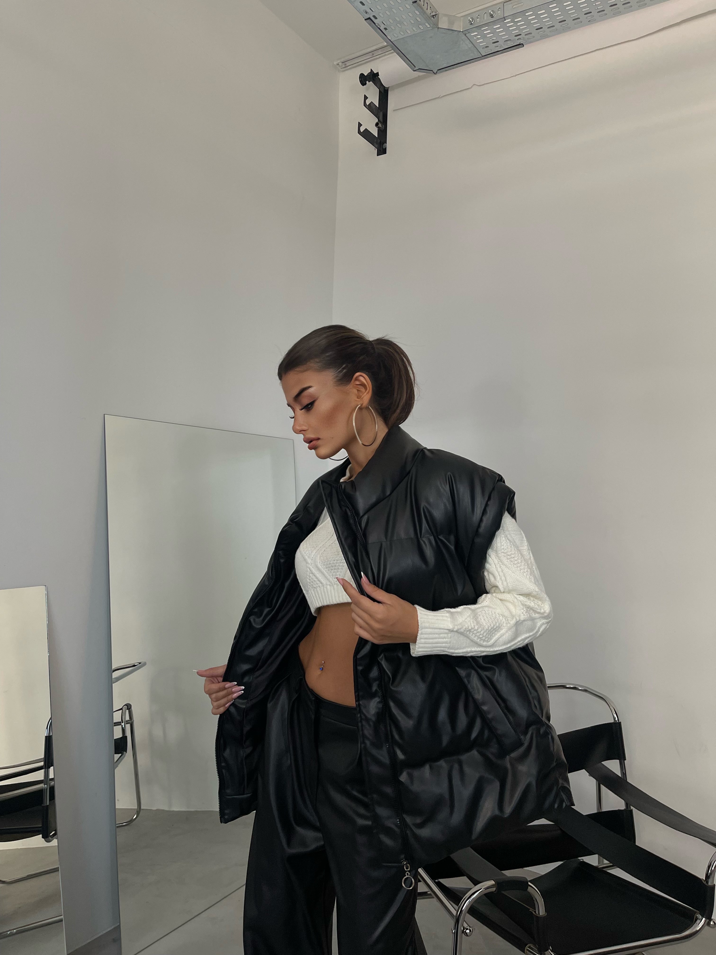 Oversize Puffer Leather Vest