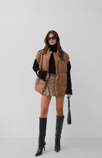 Oversize Puffer Tan Leather Vest