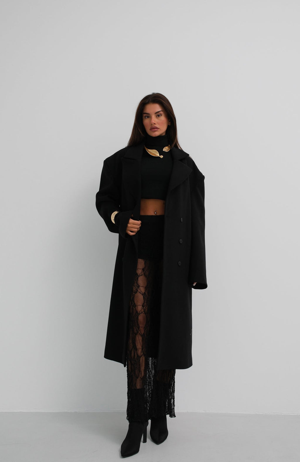 Oversize Black Wool Blend Coat