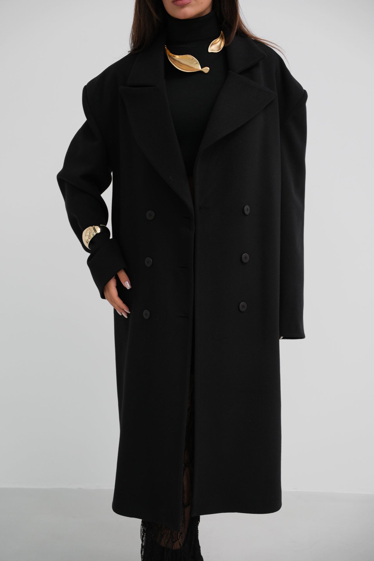 Oversize Black Wool Blend Coat