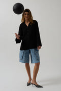 Oversize Black Linen Shirt