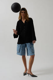 Oversized Black Linen Shirt