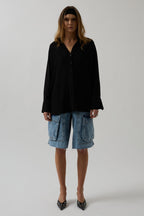 Oversize Black Linen Shirt