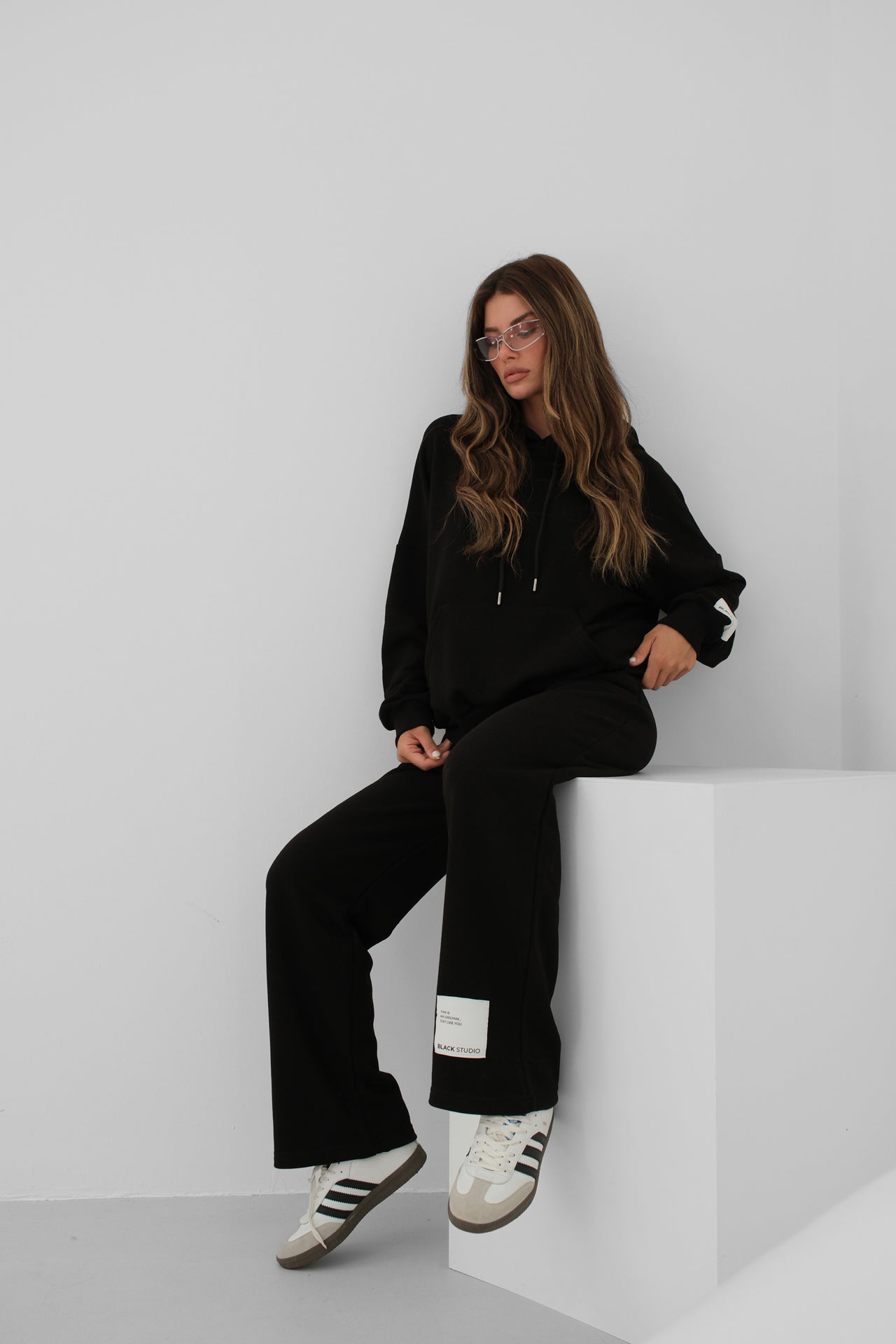 Oversize Sweatshirtshirt Black Tracksuit Set
