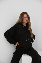 Oversize Sweatshirtshirt Black Tracksuit Set