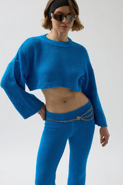 Oversized Knitted Blouse Blue Trousers Set