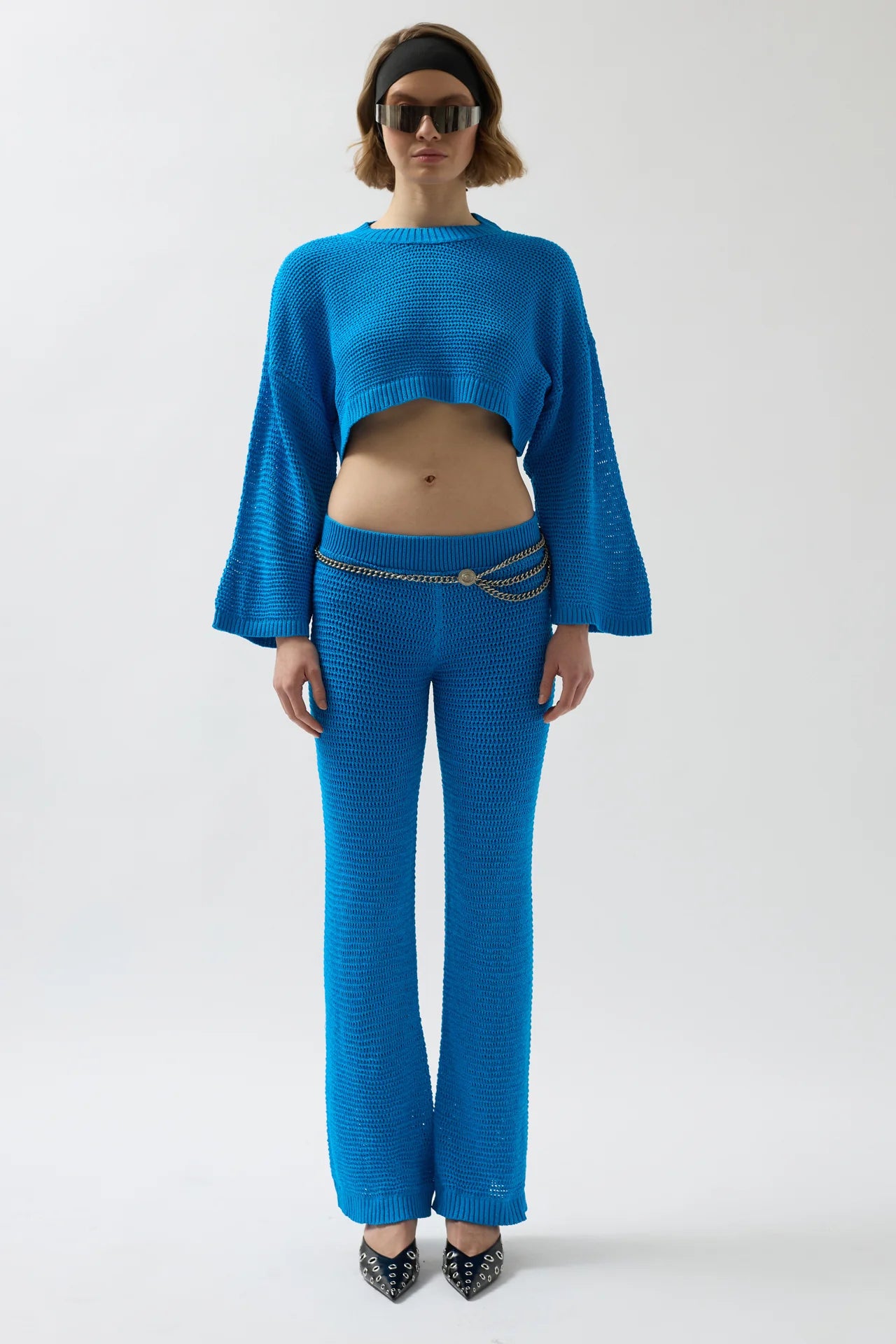 Oversize Knitted Blouse Blue Trousers Set