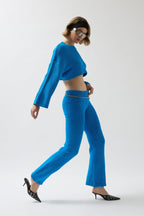 Oversize Knit Blouse Blue Pants Set