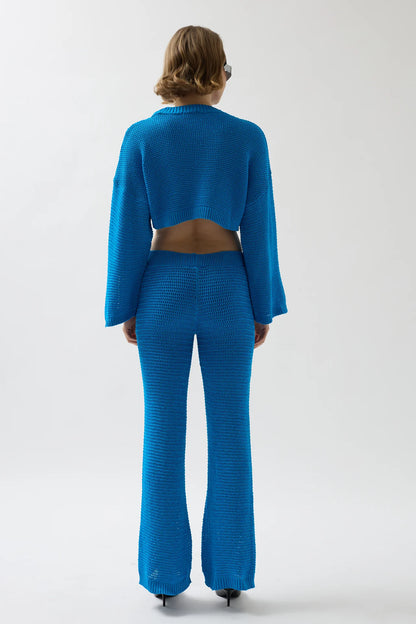 Oversize Knitted Blouse Blue Trousers Set