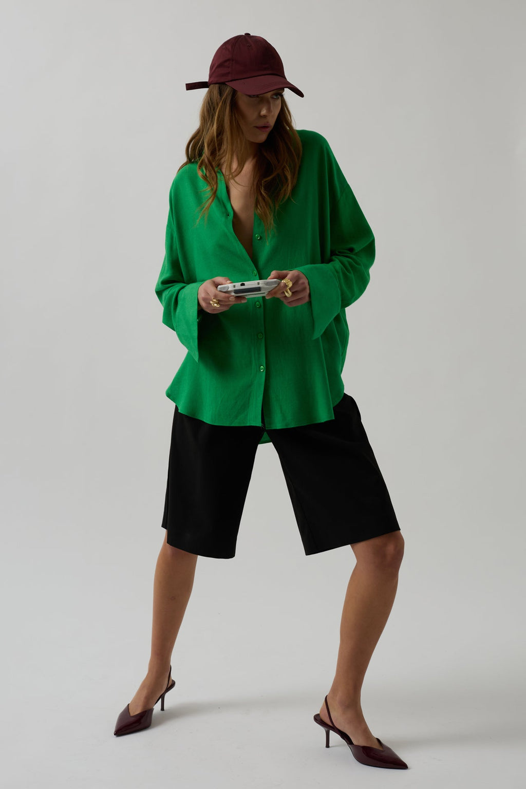 Oversize Green Linen Shirt