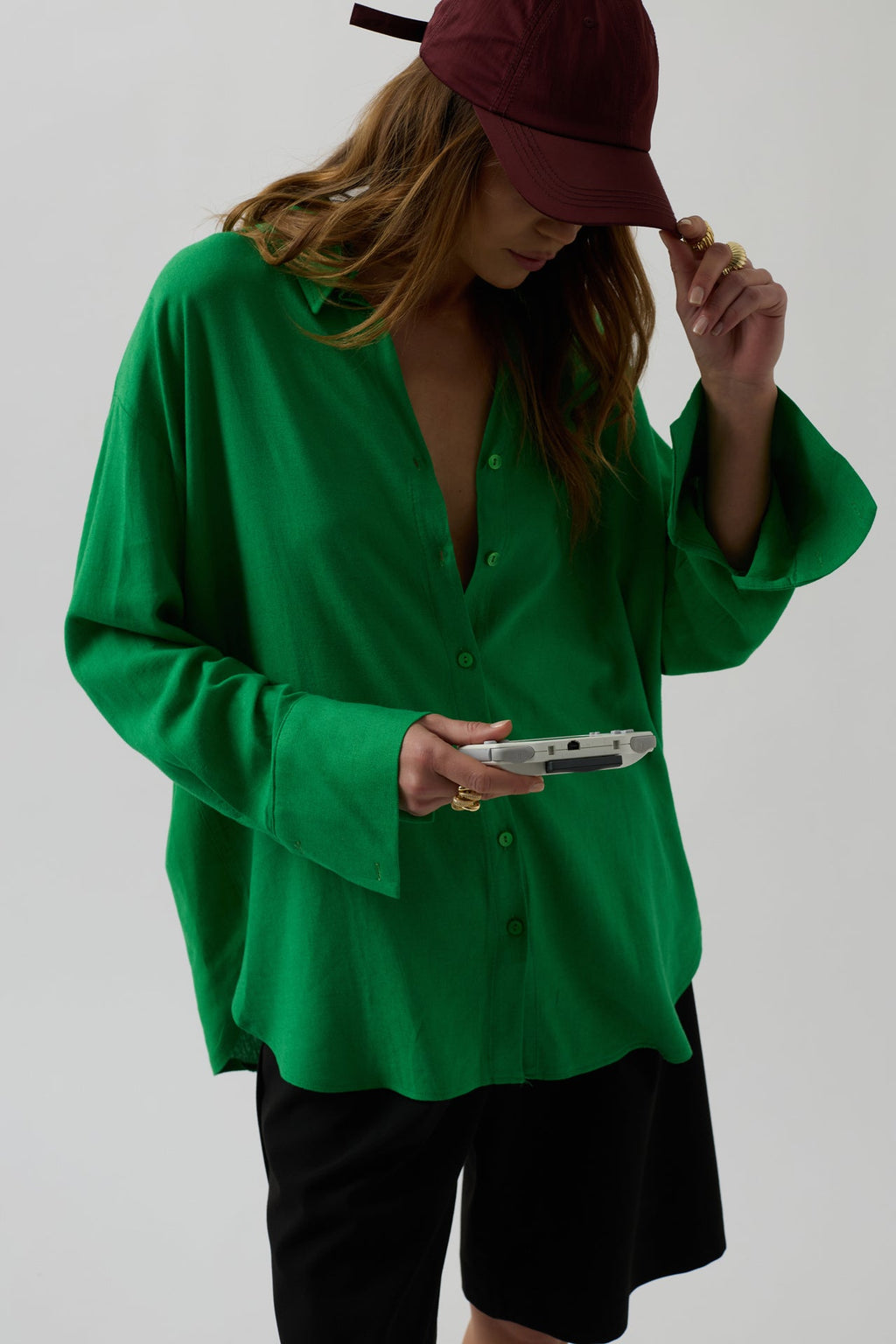 Oversize Green Linen Shirt