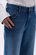 Folded Hem High Waist Blue Jeans