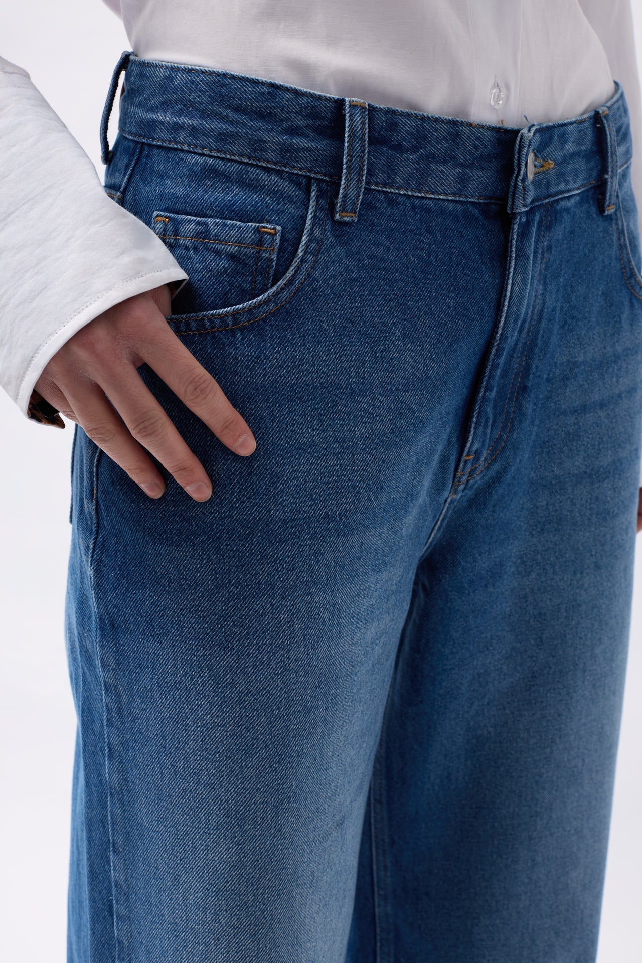 Folded Hem High Waist Blue Jeans