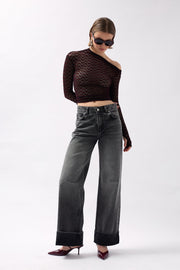 High Waisted Black Jeans with Folded Legs