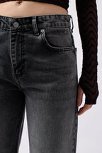 Folded Hem High Waist Black Jeans