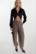 Elastic Both Detail Mink Pleated Pants