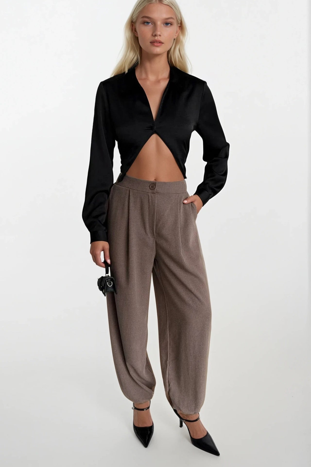 Elastic Both Detail Mink Pleated Pants
