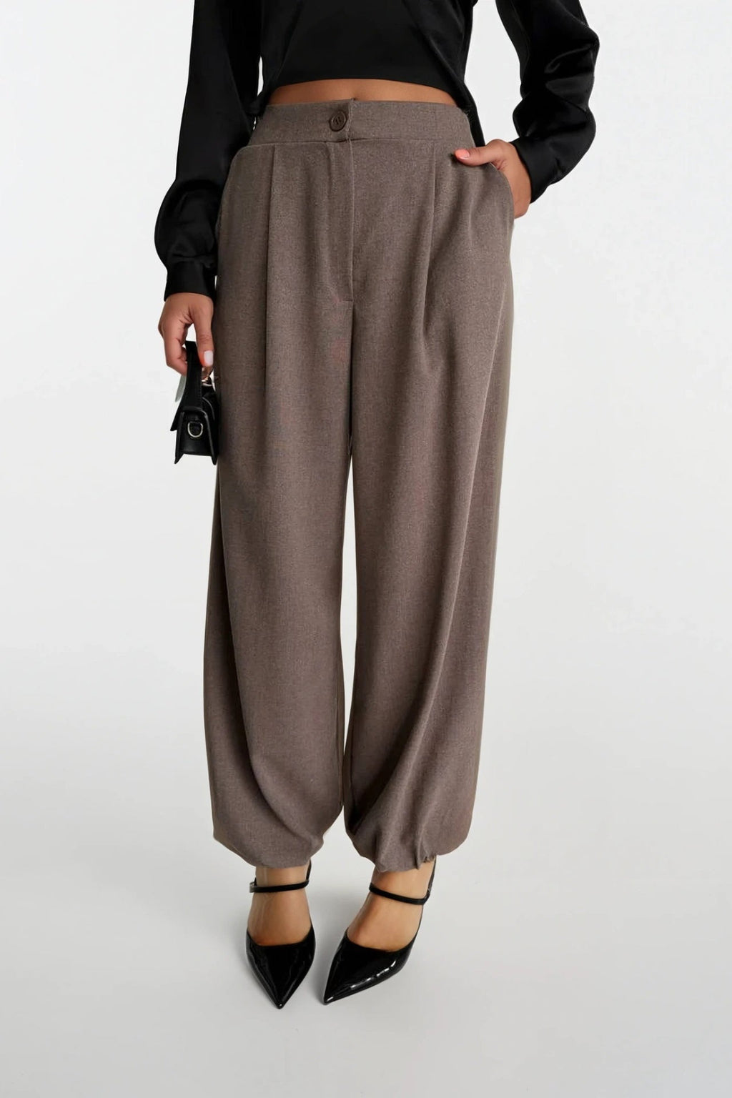 Elastic Both Detail Mink Pleated Pants